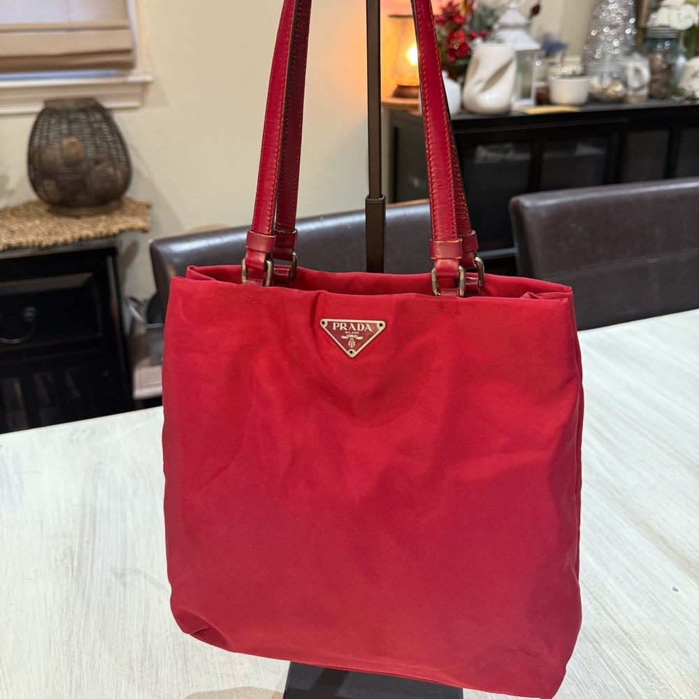 Prada Nylon Red Tote Bag-Authentic